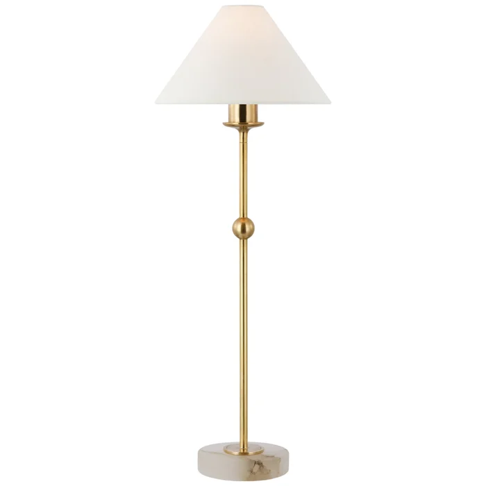 Chapman & Myers Caspian Medium Accent Lamp in Antique-Burnished Brass and Alabaster with Linen Shade Table Lamp W10.5″ x H28″