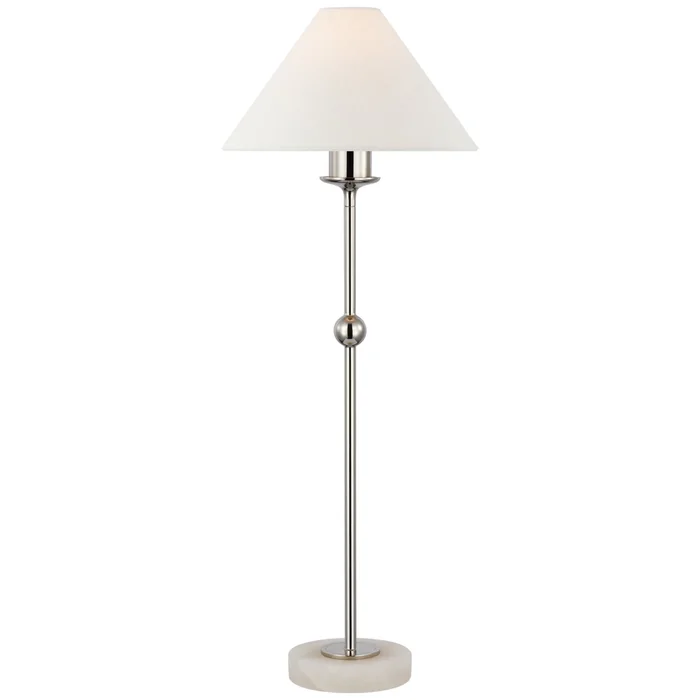 Chapman & Myers Caspian Medium Accent Lamp in Polished Nickel and Alabaster with Linen Shade Table Lamp W10.5″ x H28″