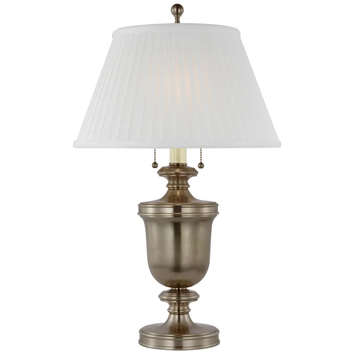 Chapman & Myers Classical Urn Form Medium Table Lamp in Antique Nickel with Silk Pleat Shade W15″ x H24″
