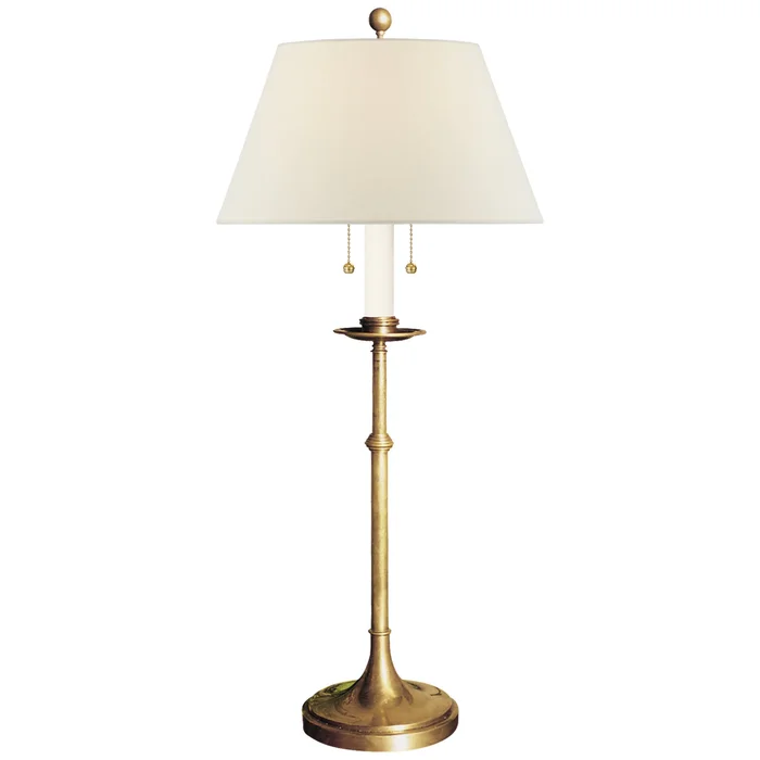 Chapman & Myers Dorchester Club Table Lamp in Antique-Burnished Brass with Linen Shade W14.5″ x H22″ – 32″