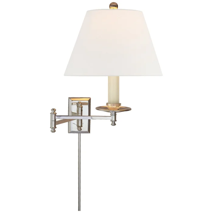 Chapman & Myers Dorchester Swing Arm in Polished Nickel with Linen Shade Wall Light W19.25″ x H15″