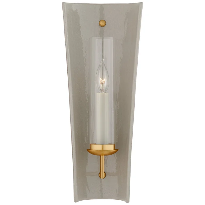 Chapman & Myers Downey Medium Reflector Sconce in Shellish Gray and Gild with Clear Glass Wall Light W7.25″ x H18″