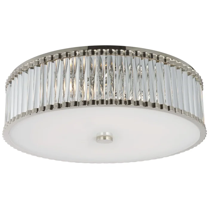 Chapman & Myers Kean 24″ Flush Mount in Polished Nickel with Clear Glass Rods and Frosted Glass Diffuser Ceiling Light W24.25″ x H7″