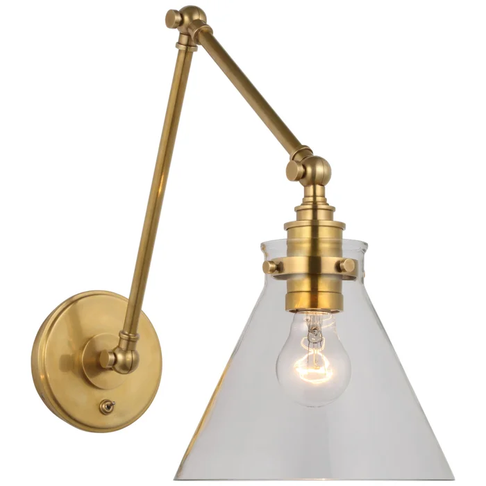 Chapman & Myers Parkington Double Library Wall Light in Antique-Burnished Brass with Clear Glass W8.5″ x H14″ – 15″