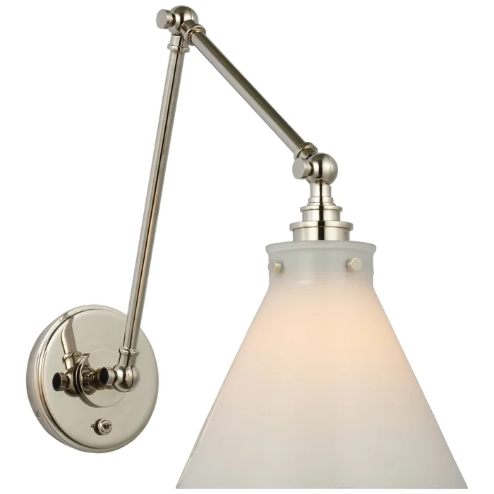 Chapman & Myers Parkington Double Library Wall Light in Polished Nickel with White Glass W8.5″ x H14″ – 15″