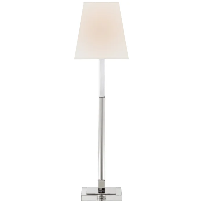 Chapman & Myers Reagan Buffet Lamp in Polished Nickel and Crystal with Linen Shade Table Lamp W8″ x H29.75″