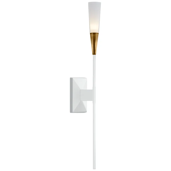Chapman & Myers Stellar Single Tail Sconce in Matte White and Antique Brass with Frosted Acrylic Wall Light W2.5″ x H20″