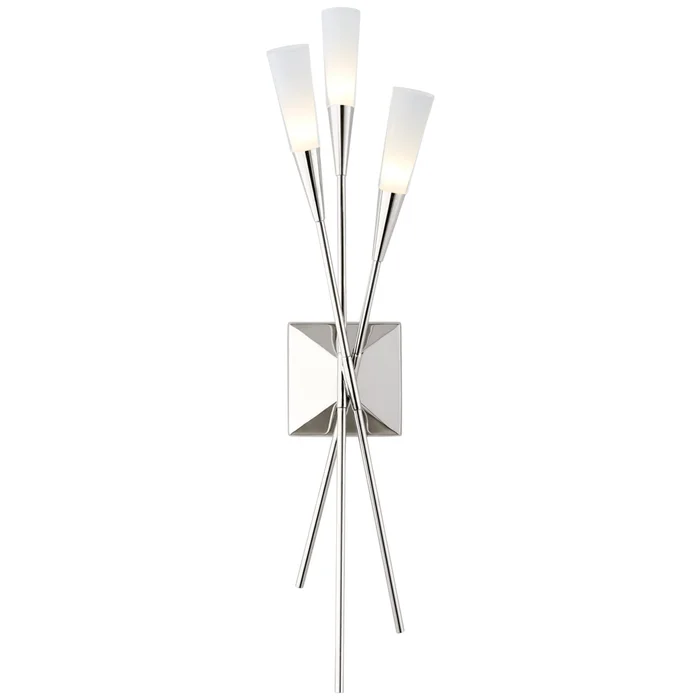 Chapman & Myers Stellar Triple Tail Sconce in Polished Nickel with Frosted Acrylic Wall Light W6.5″ x H24.25″
