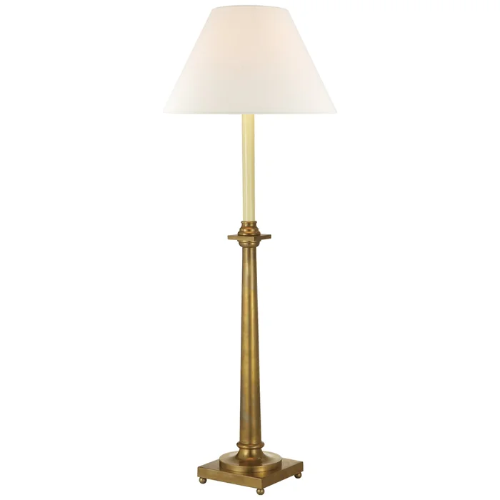Chapman & Myers Swedish Column Buffet Lamp in Antique-Burnished Brass with Linen Shade Table Lamp W11.5″ x H34″