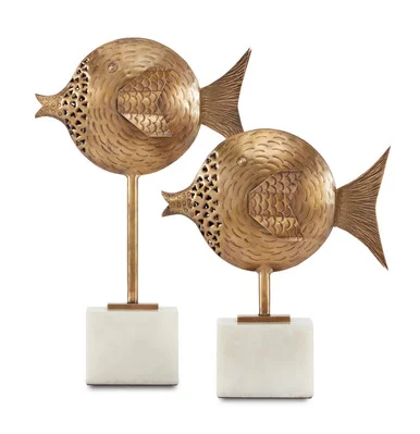 Cici Brass Fish Set of 2 Fish Set of 2 in Antique Brass/White (142|1200-0513)