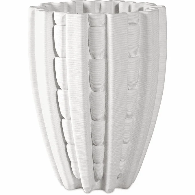 Currey & Company 1200-0787 Fluted Modern White Medium Vase