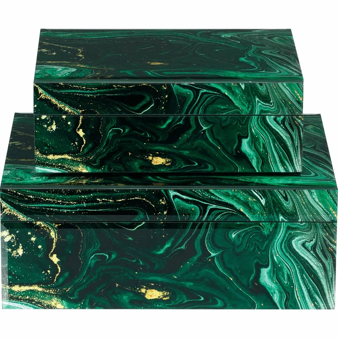 Currey & Company 1200-0924 Interstellar Modern Dark Green Green Box (set of 2)