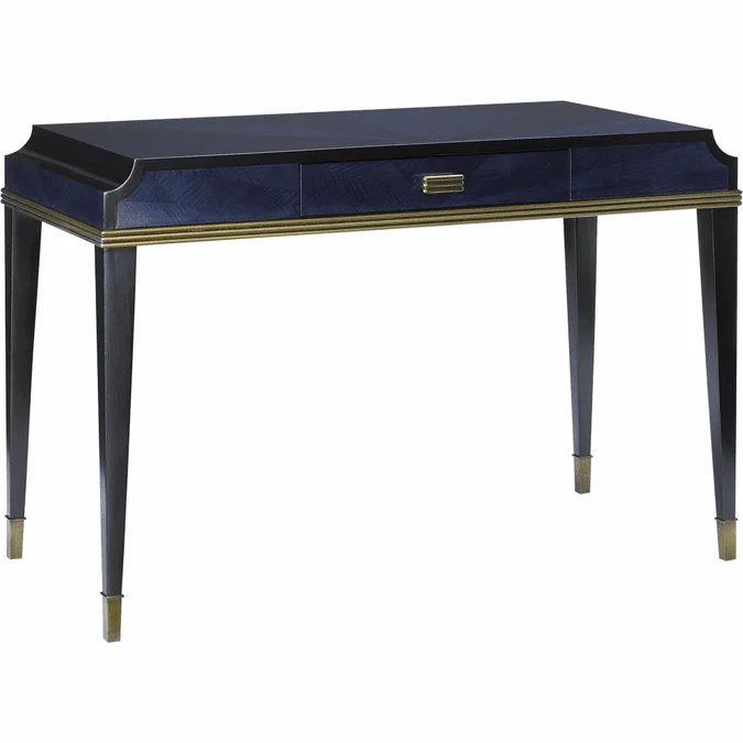 Currey & Company 3000-0123 Kallista Contemporary Dark Sapphire / Caviar Black / Antique Brass Writing Desk