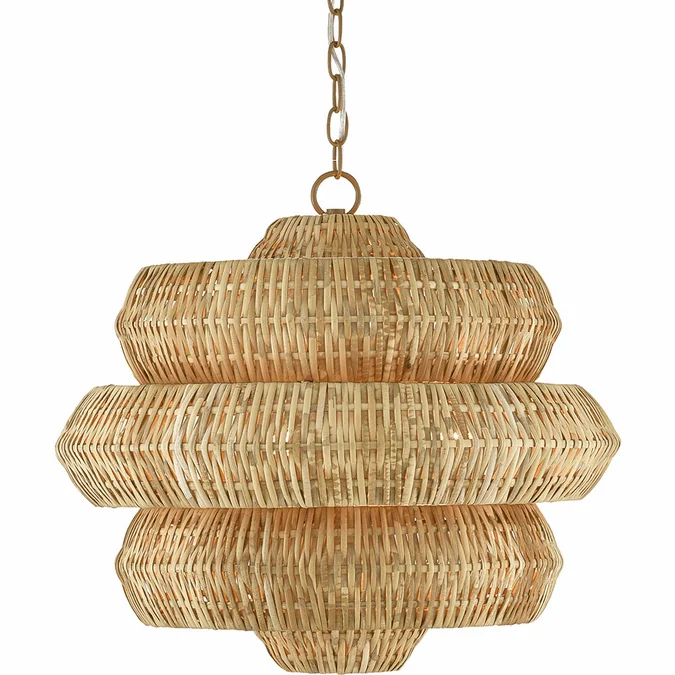 Currey & Company 9000-0604 Antibes Modern Khaki and Natural Rattan Drop Ceiling Light Fixture