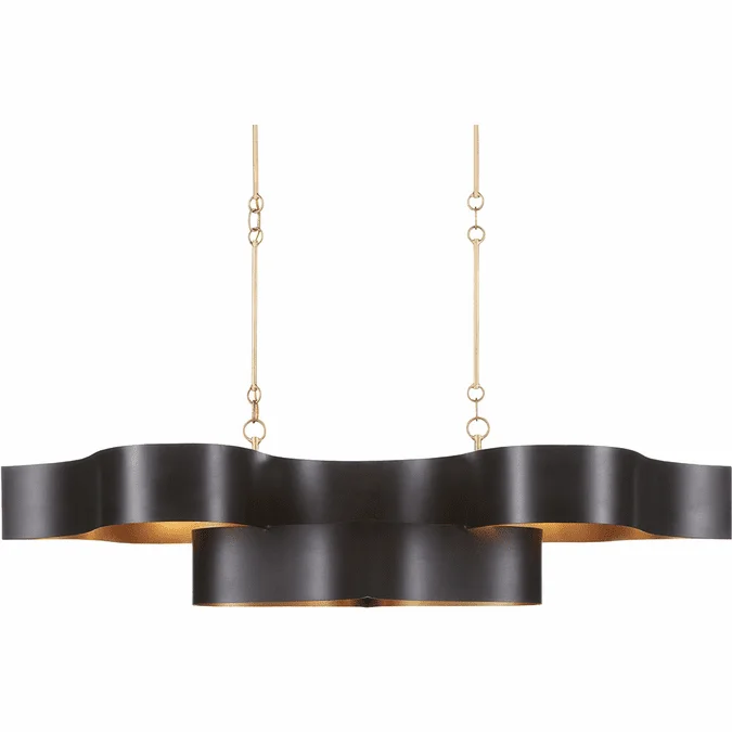 Currey & Company 9000-0853 Grand Lotus Modern Satin Black and Gold Leaf Kitchen Island Light