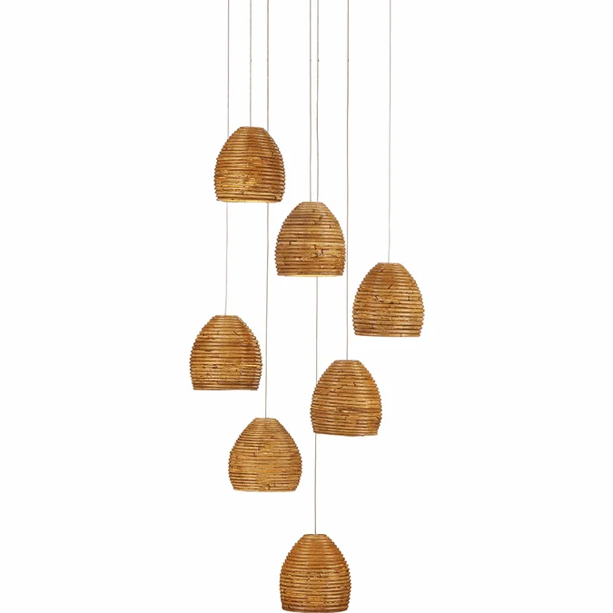 Currey & Company 9000-1000 Beehive Contemporary Natural Rattan / Silver Multi Lighting Pendant