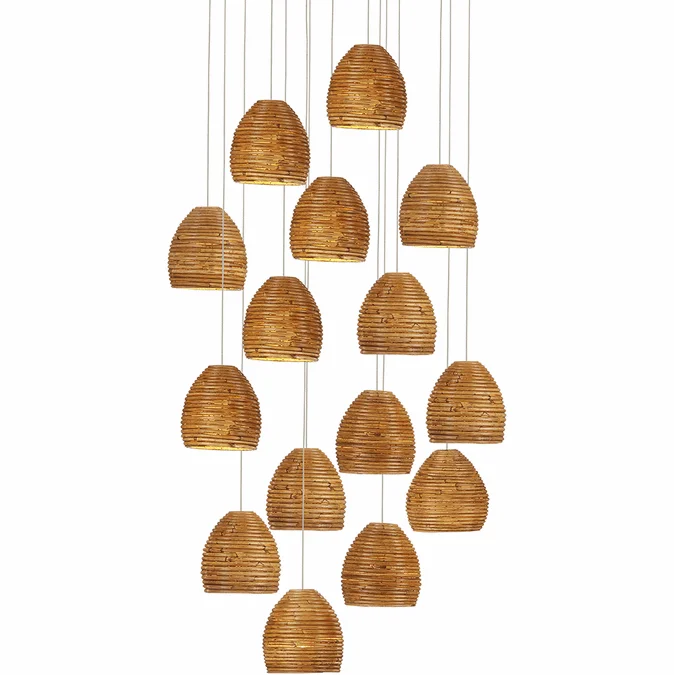 Currey & Company 9000-1001 Beehive Modern Natural Rattan / Silver Multi Ceiling Light Pendant