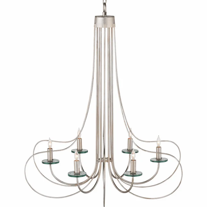 Currey & Company 9000-1137 Harrow Modern Contemporary Silver Leaf / Contemporary Silver / Clear Hanging Chandelier