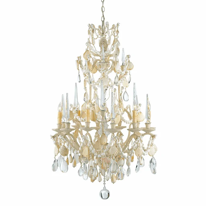 Currey & Company 9162 Buttermere Crystal Natural and Crushed Shell Chandelier Light