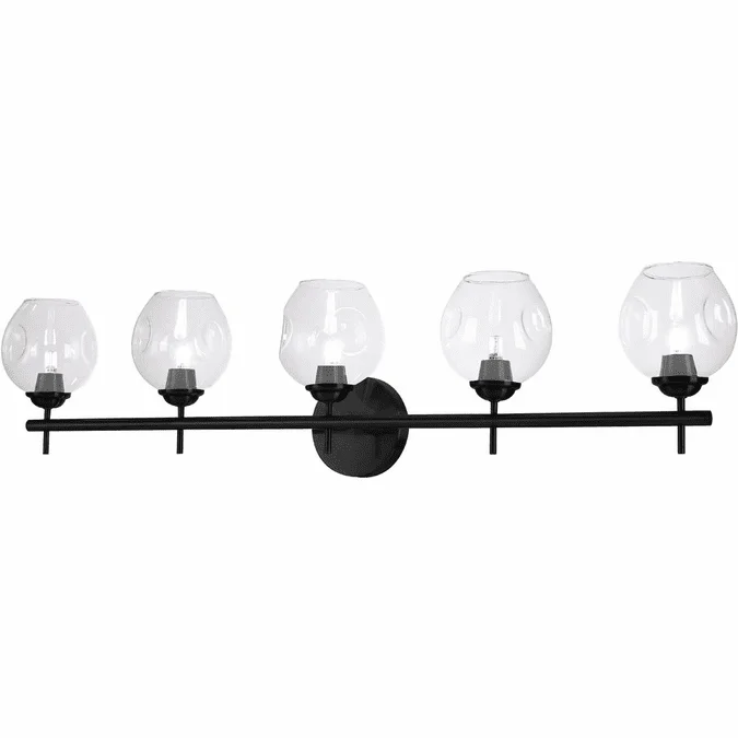 Dainolite ABI-365W-MB-CLR Abii Contemporary Black / Clear Halogen 5-Light Bathroom Lighting Fixture