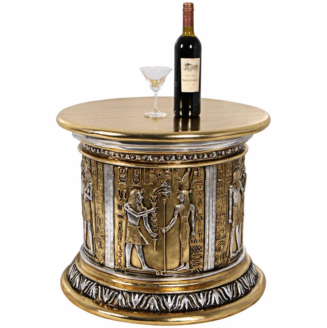 Design Toscano NE200038 Pharaoh Ramses Temple Traditional Two Tone Silver & Gold Side Table and Statuary Pedestal