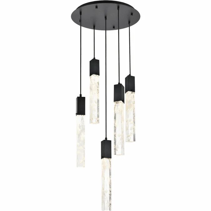 Elegant 2089D20BK Aurora Black and Clear LED Multi Pendant Lamp