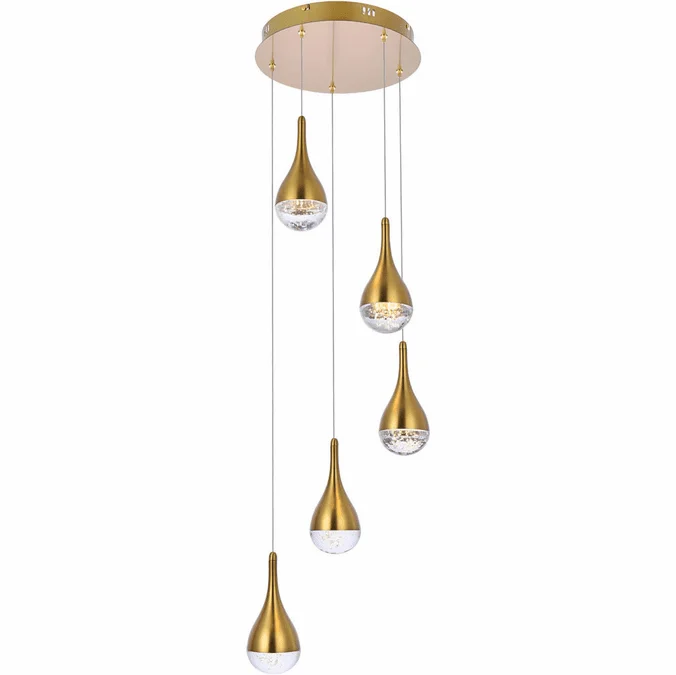Elegant 3805D14SG Amherst Satin Gold LED Multi Hanging Light Fixture