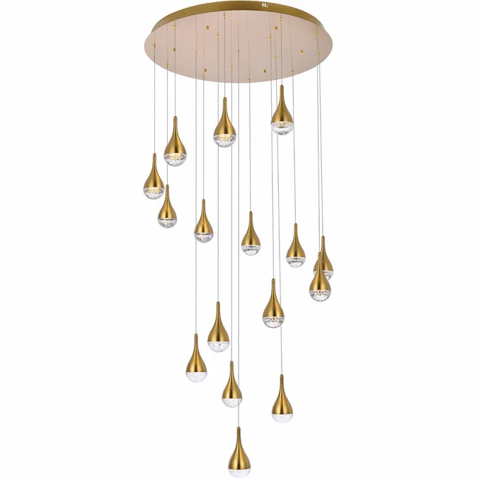 Elegant 3816D36SG Amherst Satin Gold LED Multi Pendant Lamp
