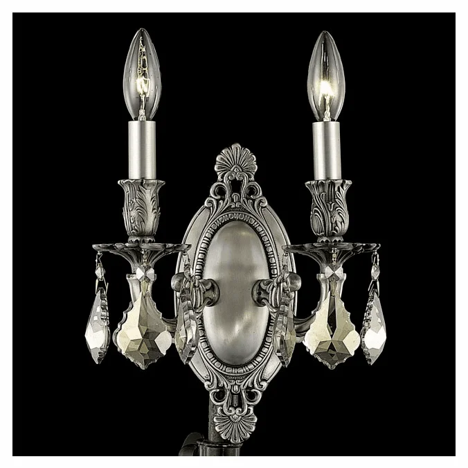 Elegant 9202W9PW-GT-RC Rosalia Golden Teak Crystal Vintage Pewter Wall Light Fixture