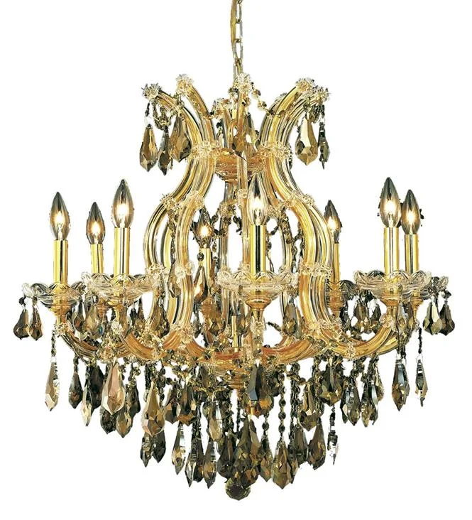 Elegant Maria Theresa 9-LT Gold Chandelier Golden Teak (Smoky) Royal Cut Crystal – 2801D26G-GT/RC
