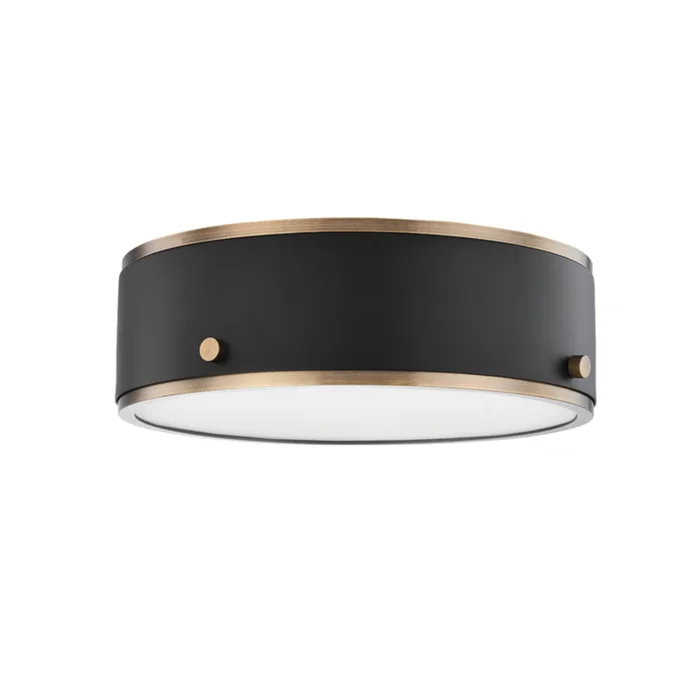 Eli Flush Mount 1-Light LED in Patina Brass And Soft Off Black 12L x 12W x 3.5H