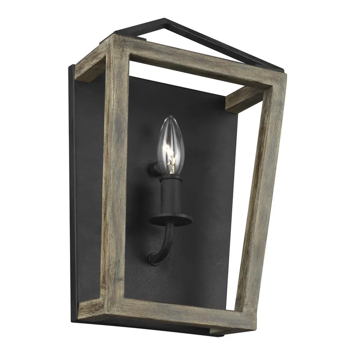 Feiss Gannet 1-LT Wall Sconce – Weathered Oak Wood / Forged Iron – WB1877WOW/AF