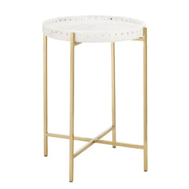 Freya Collection Accent Table in White/Antique Brass (142|4000-0146)