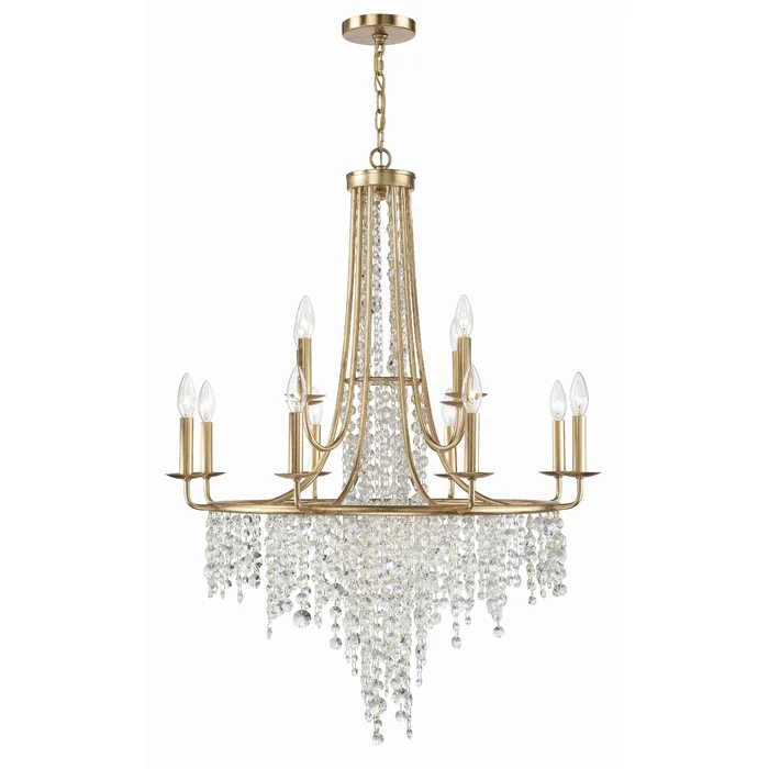 Gabrielle 12 Light Antique Gold Chandelier Hand Cut Crystal 30″W x 40″H x 30″D