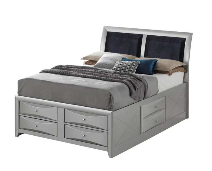 Glory Furniture G1503I Queen Sleigh Storage Bed in Silver