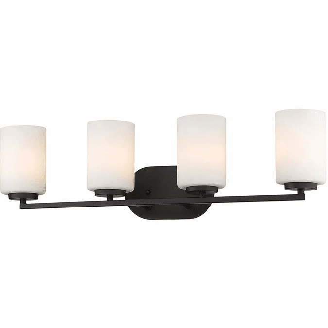 Golden Lighting 2243-BA4 BLK-OP Manhattan Contemporary Matte Black 4-Light Bathroom Vanity Light
