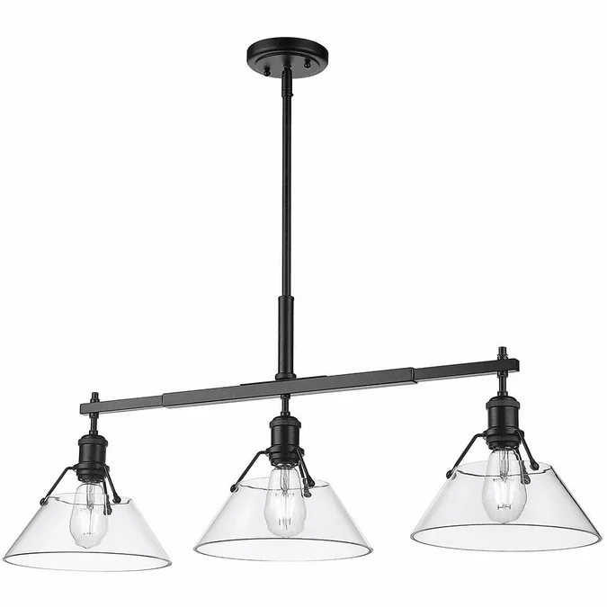Golden Lighting 3306-LP BLK-CLR Orwell Contemporary Matte Black Kitchen Island Lighting