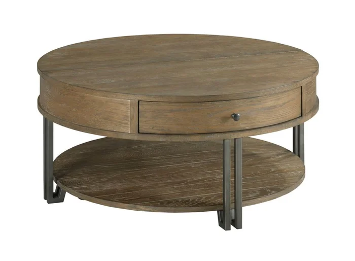 Hammary Hamilton Saddletree Round Lift Top Coffee Table in Cinnamon 954-911