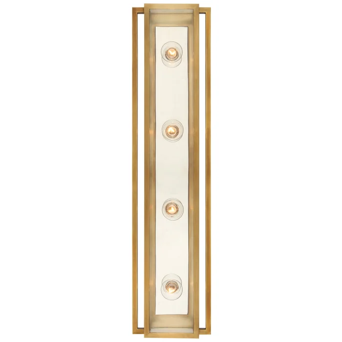 Ian K. Fowler Halle 30″ Vanity Light in Hand-Rubbed Antique Brass and Polished Nickel with Clear Glass Wall Light W7.25″ x H30″