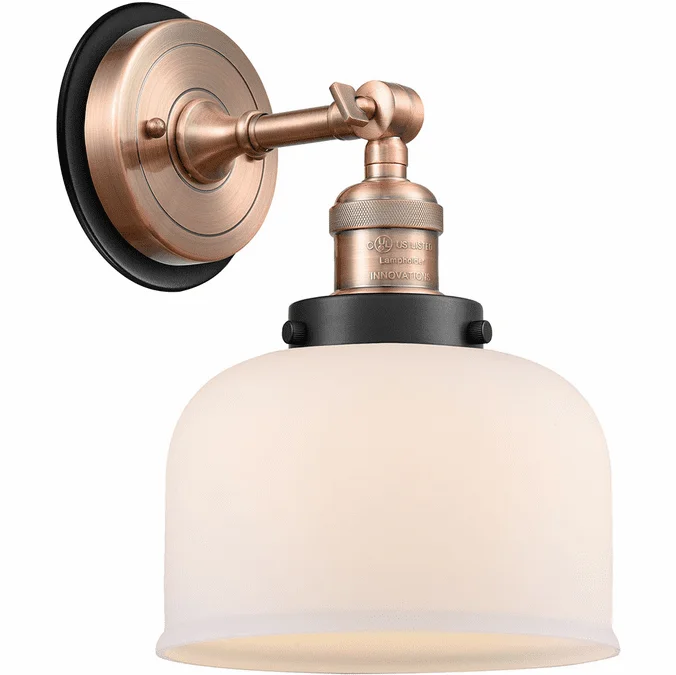 Innovations 203AC-BPBK-HRBK-G71 Franklin Restoration Bell Antique Copper Matte White Cased Large Bell Wall Lamp