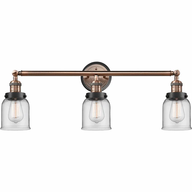 Innovations 205AC-BPBK-HRBK-G52 Franklin Restoration Bell Antique Copper Clear Small Bell 3-Light Bathroom Vanity Light