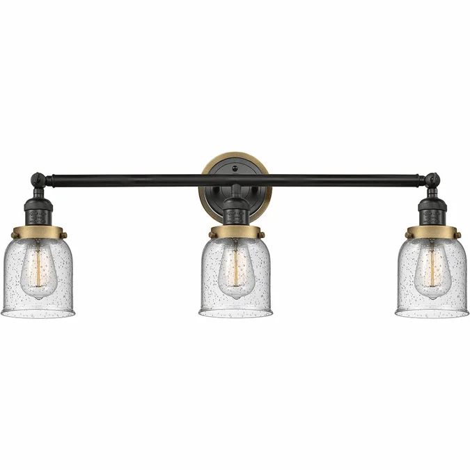 Innovations 205BK-BPBB-HRBB-G54 Franklin Restoration Bell Matte Black Seedy Small Bell 3-Light Bathroom Vanity Light Fixture