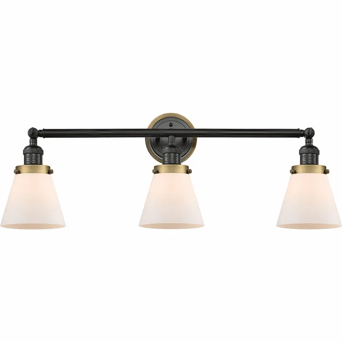 Innovations 205BK-BPBB-HRBB-G61 Franklin Restoration Cone Matte Black Matte White Cased Small Cone 3-Light Bath Lighting Sconce