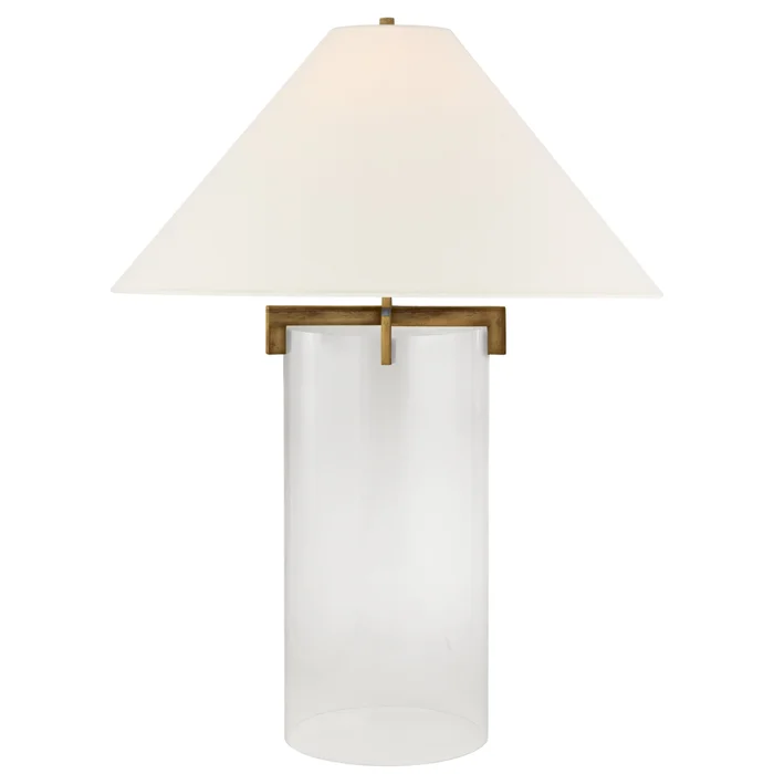J. Randall Powers Brooks Table Lamp in Crystal and Gilded Iron with Linen Shade W23″ x H30″