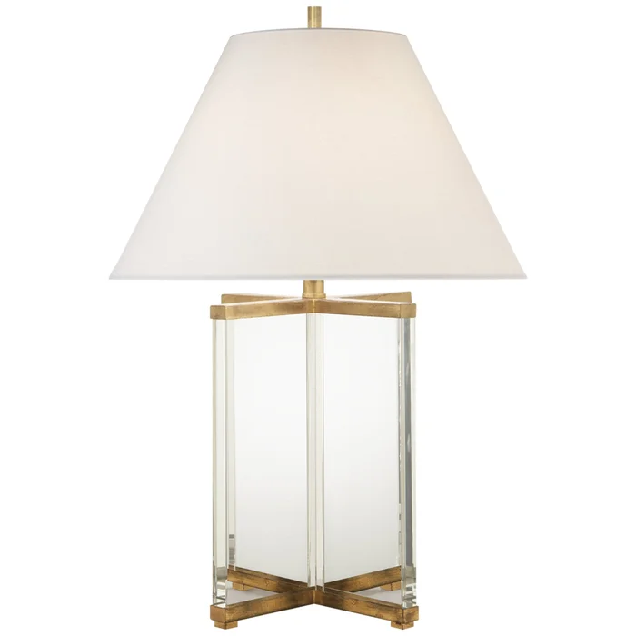 J. Randall Powers Cameron Table Lamp in Crystal and Gilded Iron with Linen Shade W19″ x H28″