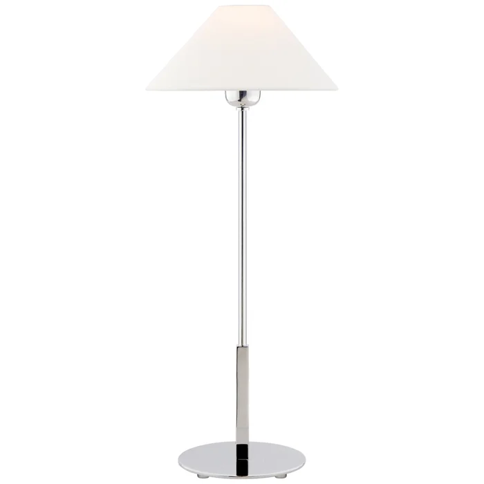 J. Randall Powers Hackney Table Lamp in Polished Nickel with Linen Shade W11.75″ x H23″