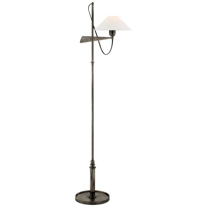J. Randall Powers Hargett Bridge Arm Floor Lamp in Bronze with Linen Shade H50″ – 56.5″