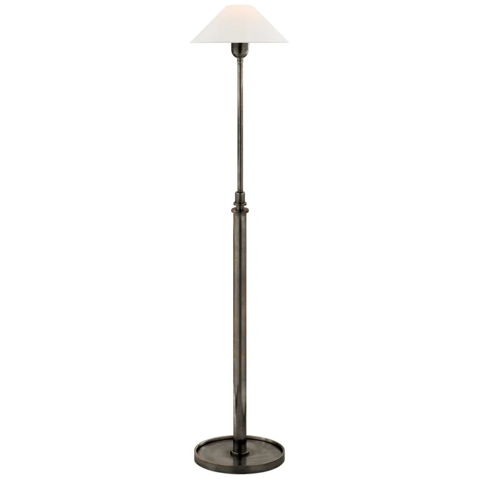 J. Randall Powers Hargett Floor Lamp in Bronze with Linen Shade W13″ x H39.5-53.25″