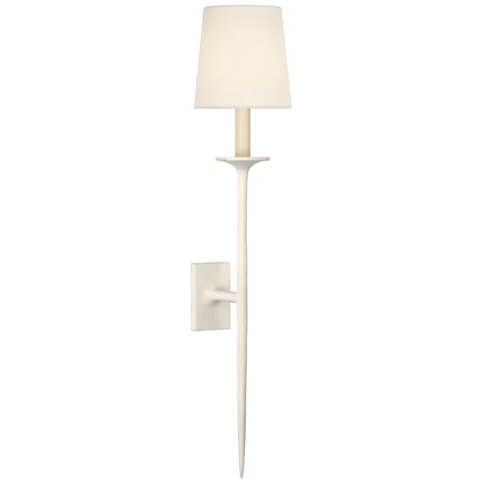 Julie Neill Catina Large Tail Sconce in Plaster White with Linen Shade Wall Light W6.25″ x H30.5″