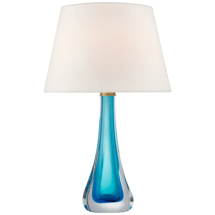 Julie Neill Christa Large Table Lamp in Cerulean Blue Glass with Linen Shade W18″ x H29.5″